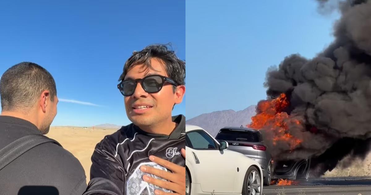 Camioneta de Ricardo Peralta y César Doroteo se incendia en carretera de Baja California