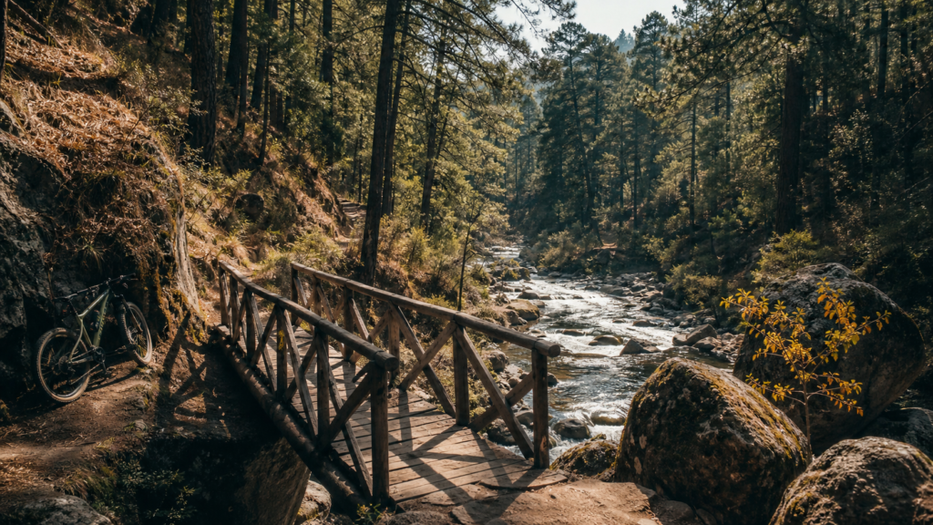 Sendero y puente sobre el rio en Los Dinamos, Ciudad de Mexico