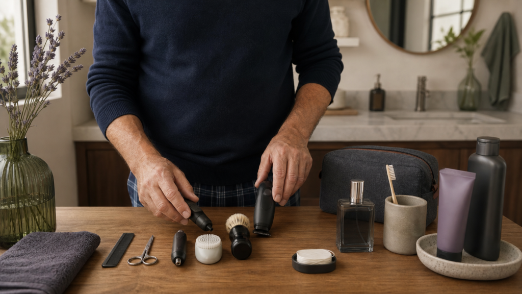 Herramientas de arreglo personal para hombres mayores de 60 años.