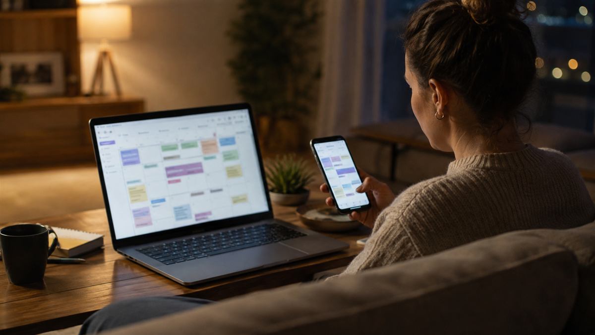 Persona compara una agenda oficial de espectáculos y anuncios de artistas en su teléfono