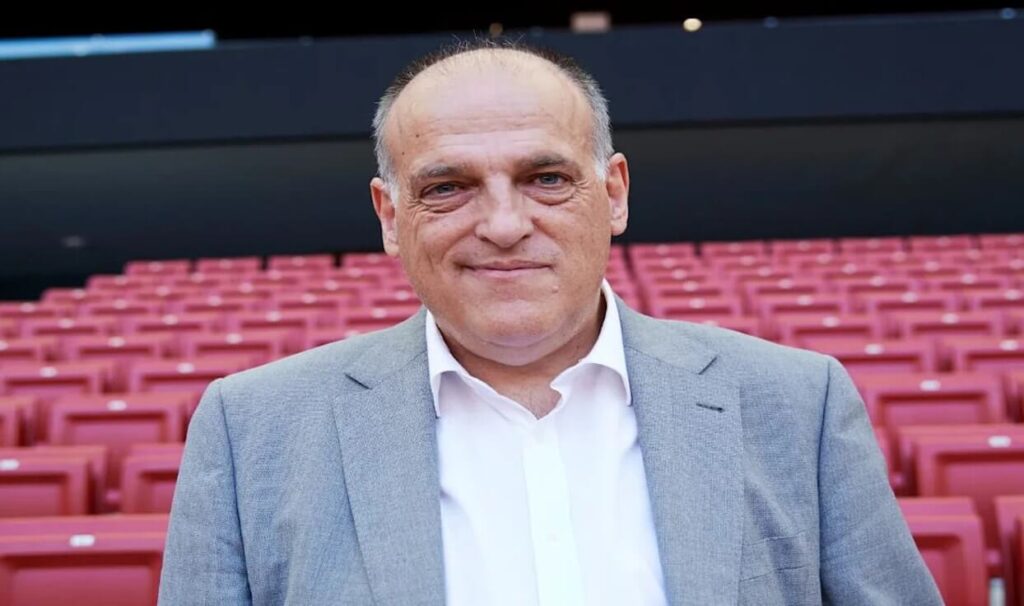 Javier Tebas, presidente de LaLiga, en un estadio de fútbol